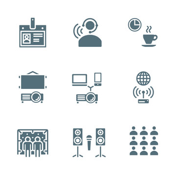 vector solid grey color conference theme icons