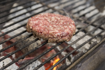 Close up photograph of grilled beef burger