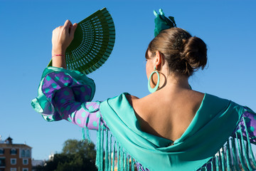 Girl with flamenco dress - obrazy, fototapety, plakaty