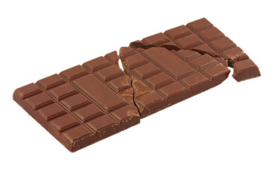 broken chocolate bar isolated on white background