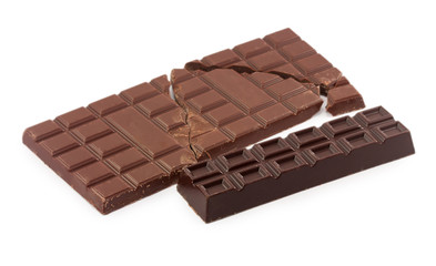 broken chocolate bar isolated on white background
