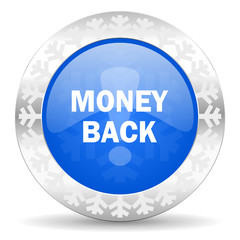 money back blue icon, christmas button