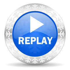 replay blue icon, christmas button