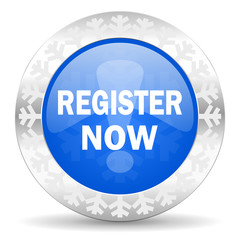 register now blue icon, christmas button