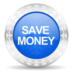 save money blue icon, christmas button