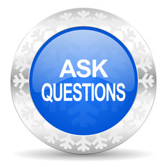 ask questions blue icon, christmas button