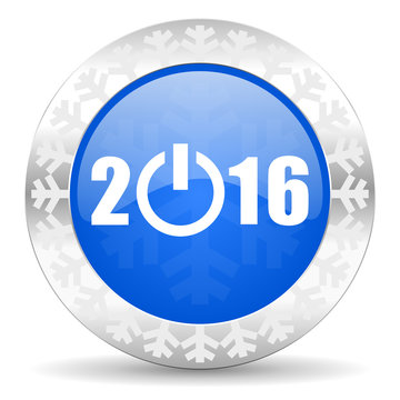 new year 2016 blue icon, christmas button, new years symbol