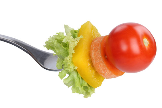 Vegetarisch oder vegan Ern&auml;hrung Salat essen mit Gabel