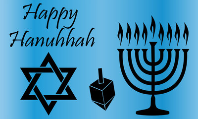 Black Hanukkah Symbols Over a Blue Background