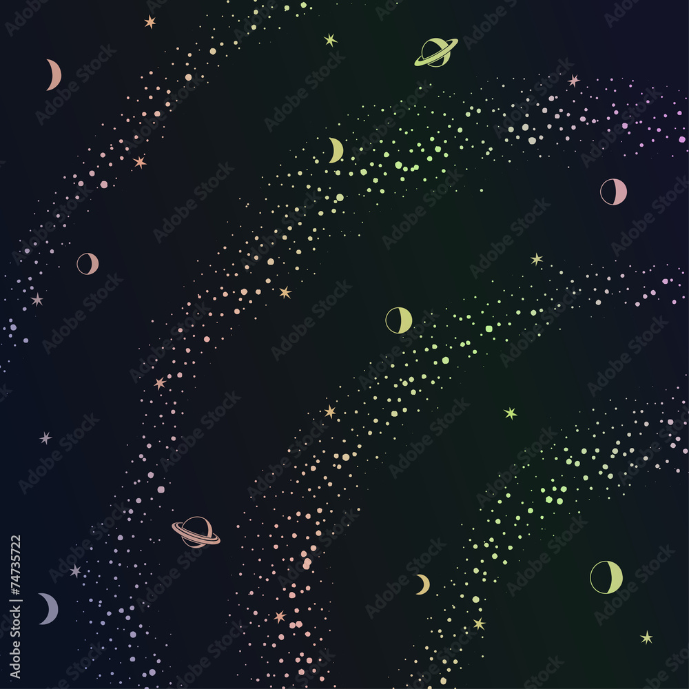 Poster retro futuristic background with space, stars and planets