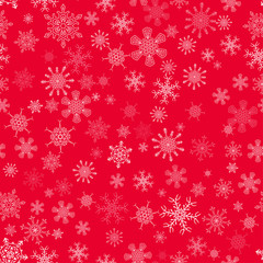 Red seamless Christmas pattern with different snowflakes