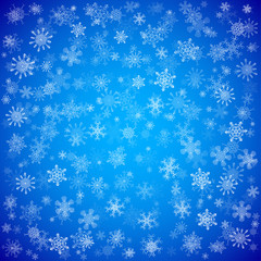 Blue Christmas background with different snowflakes