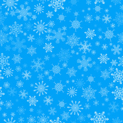 Blue seamless Christmas pattern with different snowflakes