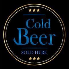 Cold Beer Sign with Gold Stars on Black