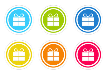 Set of rounded colorful buttons with gift symbol