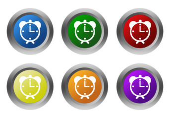 Set of rounded colorful buttons with alarm clock symbol