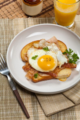 Toasted Sandwich with fried eggs - Croque Madame