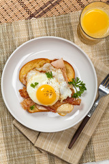 Toasted Sandwich with fried eggs - Croque Madame