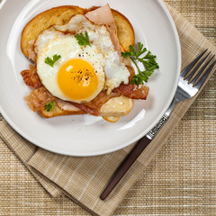 Toasted Sandwich with fried eggs - Croque Madame