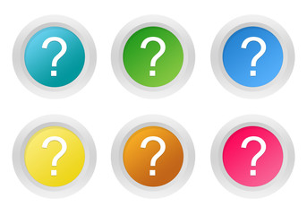 Set of rounded colorful buttons with question mark symbol