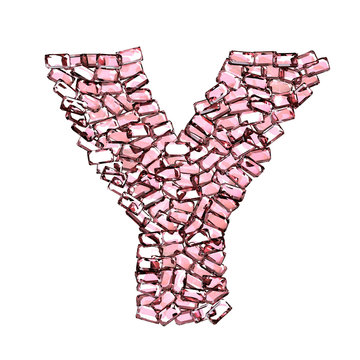 y lettera rubino rosso rosa gemme 3d, sfondo bianco