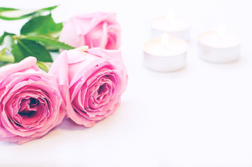 Fototapeta na wymiar pink rose with candles