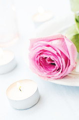 Obraz na płótnie Canvas pink rose with candles