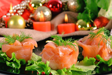 Holiday appetizer with salmon canapes