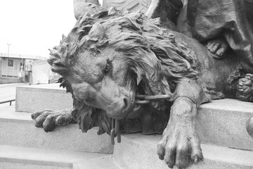 Bronze lion statue.