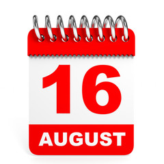 Calendar on white background. 16 August.