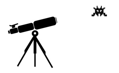 Extra-terrestre de jeu vidéo rétro et un téléscope