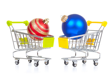 Christmas toys in shopping cart