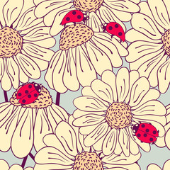Ladybug and daisy seamless pattern - 74747176