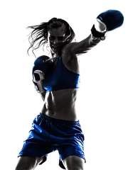 Papier Peint photo Lavable Arts martiaux femme boxeur boxe kickboxing silhouette isolé
