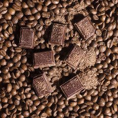 Coffee bean texture with chocolate pieces