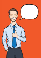 Standing businessman thumbs up