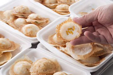 Hand holding coconut Rice Cake