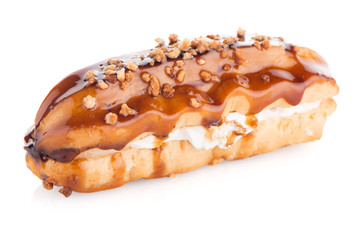 Eclair with caramel decoration