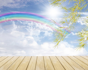 Beautiful sky and Wood Floor