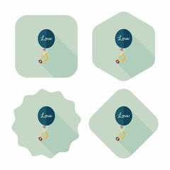 wedding balloons with diamond rings flat icon with long shadow,e