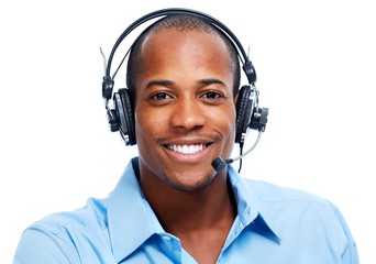 African American man in headsets.