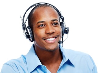 African American man in headsets.