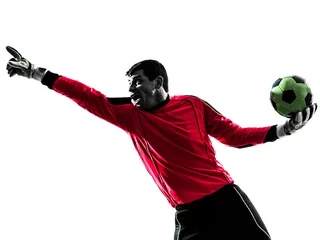 Tuinposter caucasian soccer player goalkeeper man pointing silhouette © snaptitude