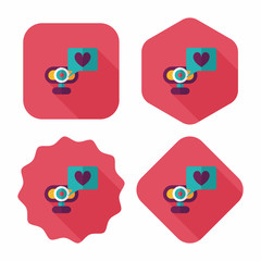 Valentine's Day webcame love message flat icon with long shadow,