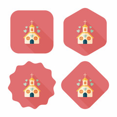Valentine's Day wedding church flat icon with long shadow,eps10