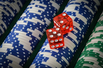Gambling Chips and Red Dice