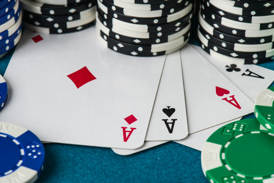 Stacked Poker Chips with Ace Card