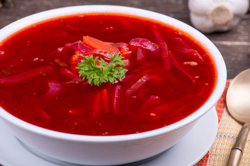 Ukrainian and russian national vegetable soup - red borsch