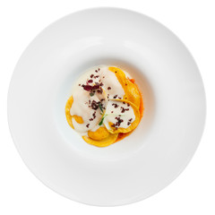 Ravioli with polenta isolated on white