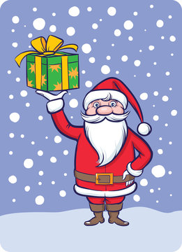 standing Santa Claus with gift box